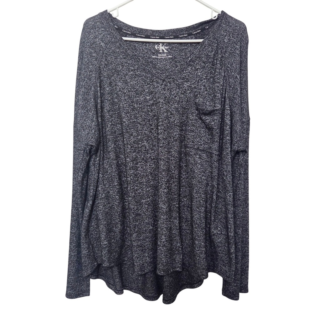 Calvin Klein‎ Women's XXL Black Heathered Marl Knit V-Neck Long Sleeve Pocket